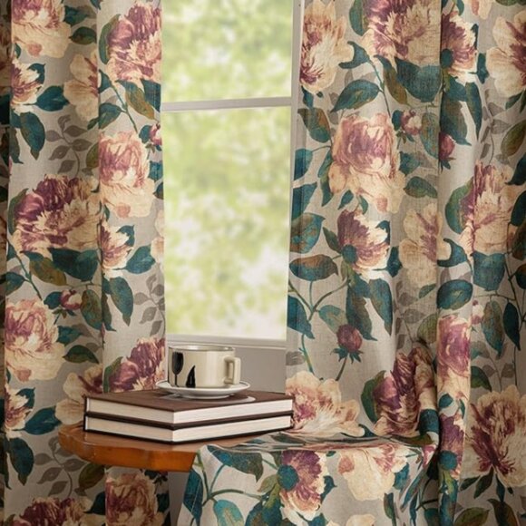 Roses Pink Vintage Floral Curtains - Picture 4 of 5